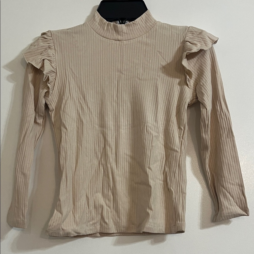 PATPAT Girls Ruffled Shoulder Long Sleeve Cute Crewneck Rib Top size 6-7 Year